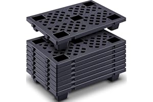 Briwooody 8 Pcs Plastic Pallet Lightweight Nestable Polyethylene Pallets 23.6" x 15.8" x 3.9" Interlocking Storage Pad with Breathable Grids for Basement Restaurant Kitchen Supermarket (Black)