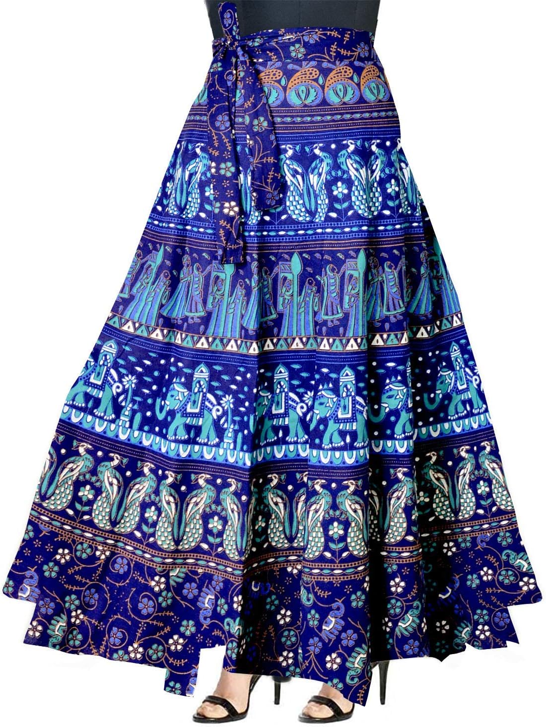 FrionKandy Cotton Traditional Print Women's A-Line Rajasthani Print Wrap Around Skirt -Free Size