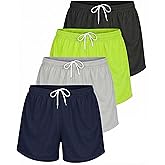 Real Essentials 4 Pack: Womens Active Athletic Performance Mesh Shorts with Pockets (Available in Plus Size)