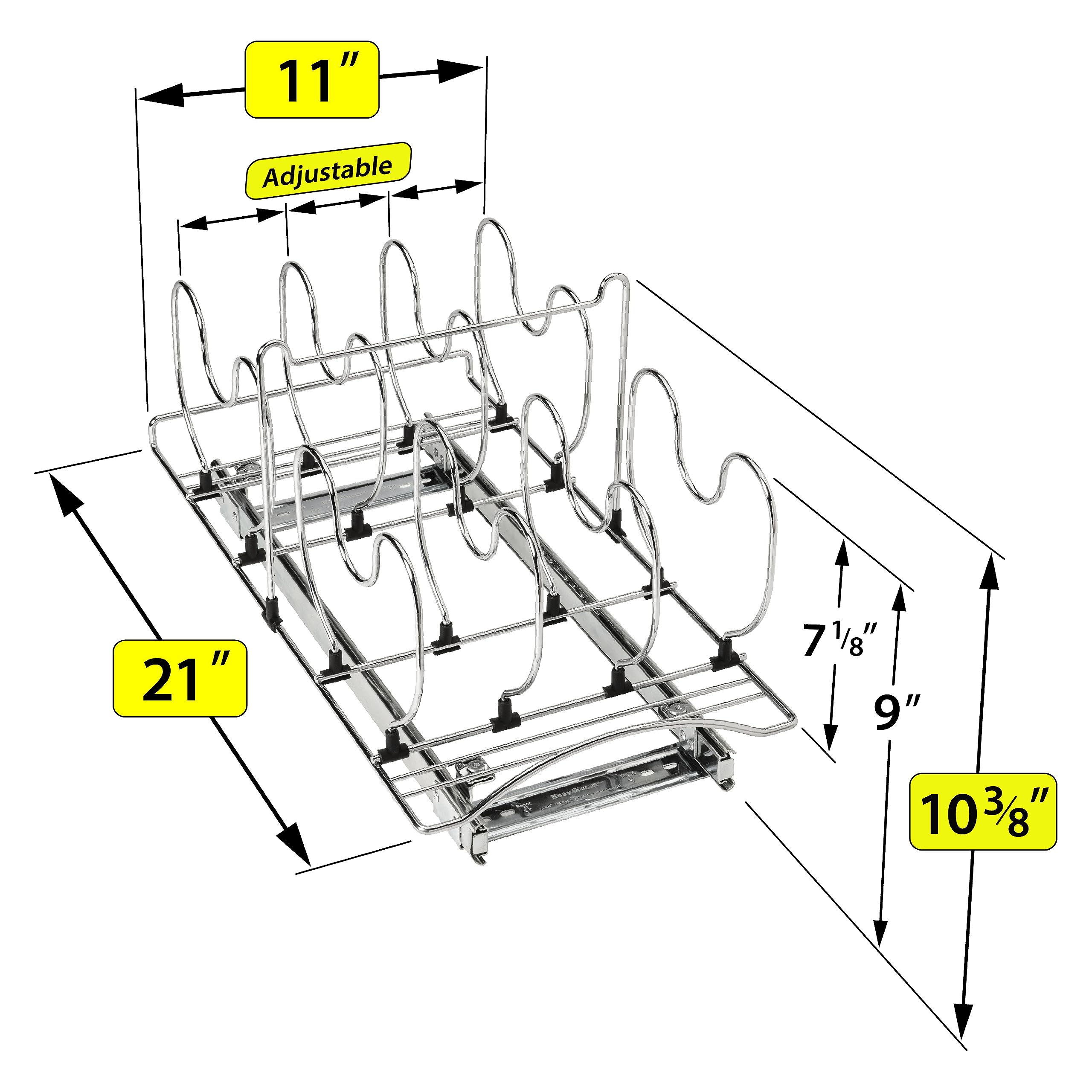 LYNK PROFESSIONAL® Pot and Pan Organizer for Cabinet - Pull Out Pan Organizer Rack - Slide Out Pans and Pots Lid Drawer - Under Cabinet Kitchen Organization and Sliding Storage - 11