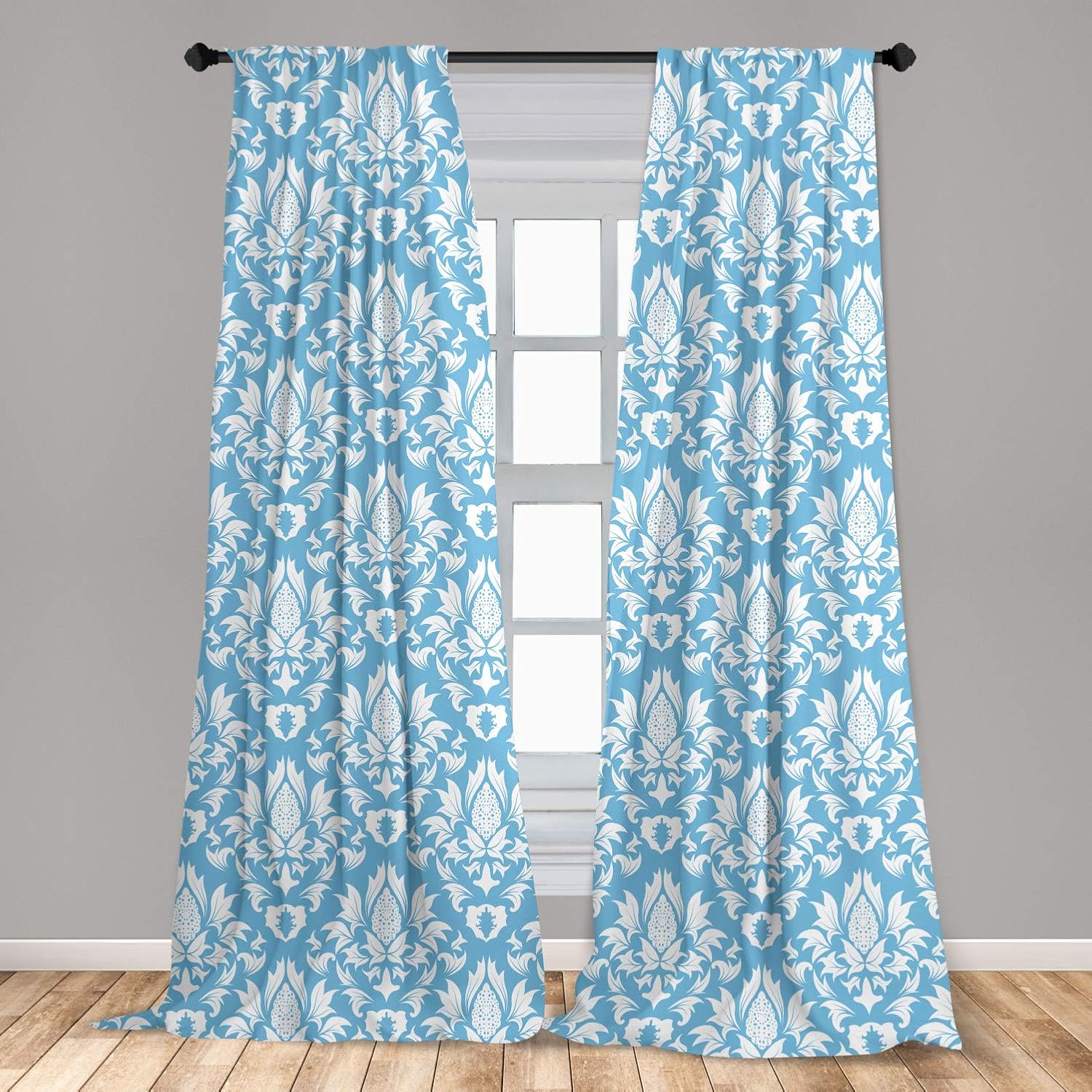Ambesonne Damask Curtains, Natural Pattern in Blue and