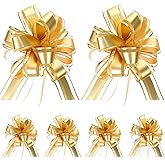 Yuomeaz 6 Pcs Large Pull Bows for Gift Wrapping, 6 in Gold Gift Wrap Bows for Christmas, Gifts Ribbon Bow Decorations for Baskets, Wedding, Birthday, Party, Present, Flower, Boxes
