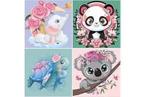 DASKALL Paint by Numbers Kit Kids - 4 Pack 7.8" Cute Turtle Panda Elephant Koala Crafts Animal Theme for Girls 8-12 Spark Creativity Artistic Talent (Turtle 2 + Panda + Elephant + Koala)