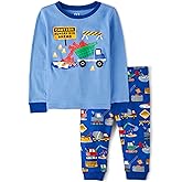 The Children's Place baby boys Button Long Sleeve Top and Pants Snug Fit 100% Cotton 2 Piece Pajama Set