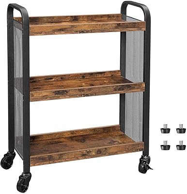 VASAGLE DAINTREE Rolling Storage Cart for Narrow Spaces, Rustic Brown