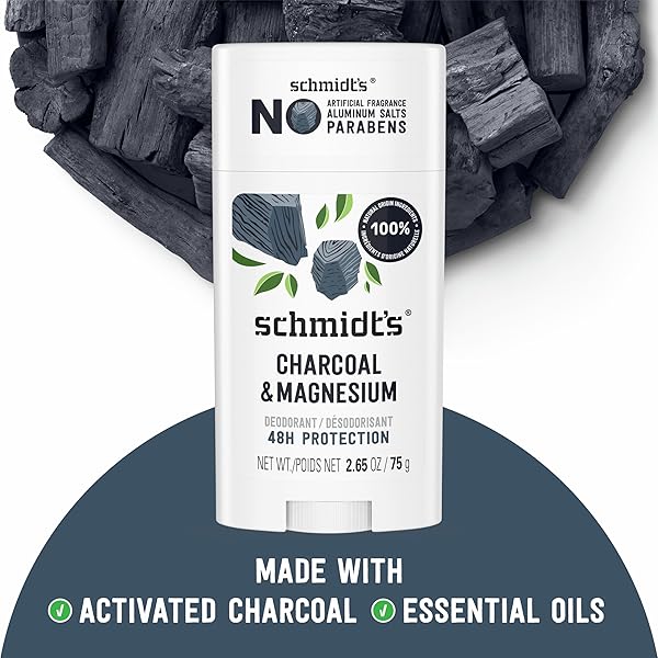 SCHMIDT’S ALUMINUM-FREE VEGAN DEODORANT CHARCOAL & MAGNESIUM WITH 24 HOUR ODOR PROTECTION, FOR WOMEN AND MEN, NATURAL INGREDIENTS, CRUELTY-FREE, 2.65 OZ