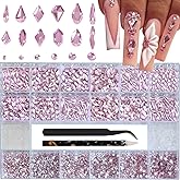 HNUIX Light Pink Nail Rhinestones - 3D Multiple Shape Size Gems, Manicure Beads, Pearls, Flatback Crystals Rhinestones, with Kit, for Nail Art Decor