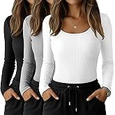 Sweetyweee 3 Pack Women's Long Sleeve Underscrub Shirts Cotton Scoop Neck Ribbed Scrub Tops Slim Fit Casual Basic Undershirts