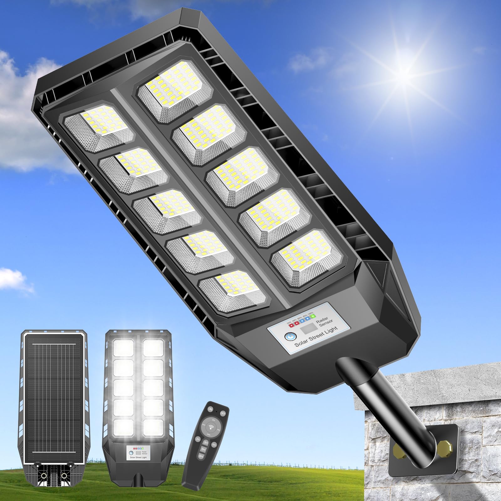 Photo 1 of (missing hardware) CEDIO Solar Lights Outdoor, IP66 Waterproof Solar Street Lights Outdoor, LED Street Light 6500K Dusk to Dawn with Motion Sensor, Security Flood Light with Remote Control for Yard