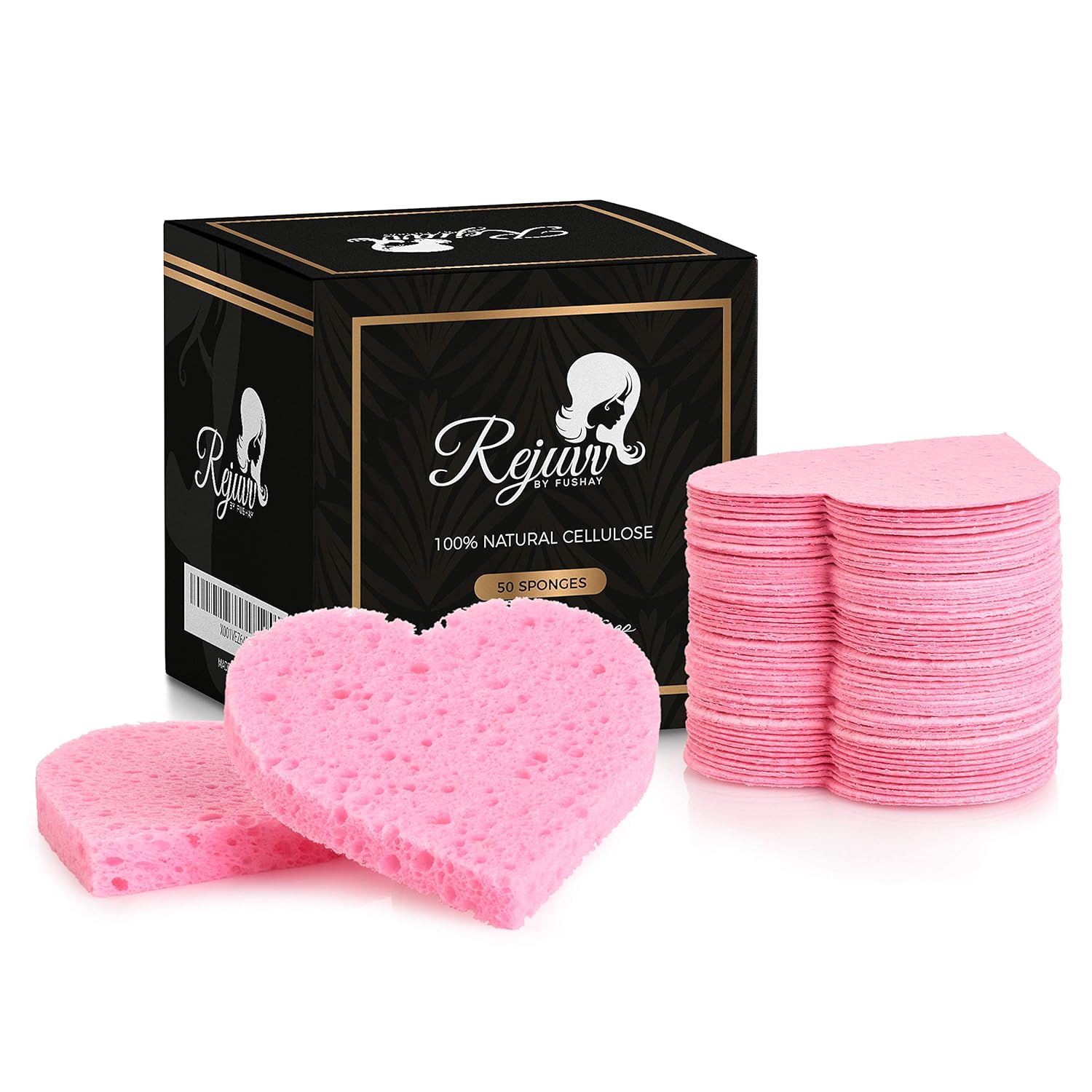 Facial Sponges Compressed Natural Cellulose Sponge for Face Cleansing Exfoliating and makeup removal, Professional use Deep clean (50 count) - Rejuvv by Fushay