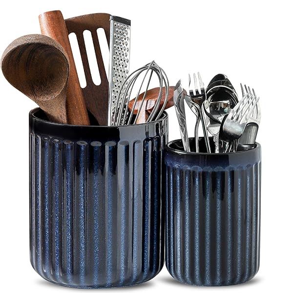 HASENSE KITCHEN UTENSIL HOLDER,7.3″ + 5.7″ COOKING UTENSIL...