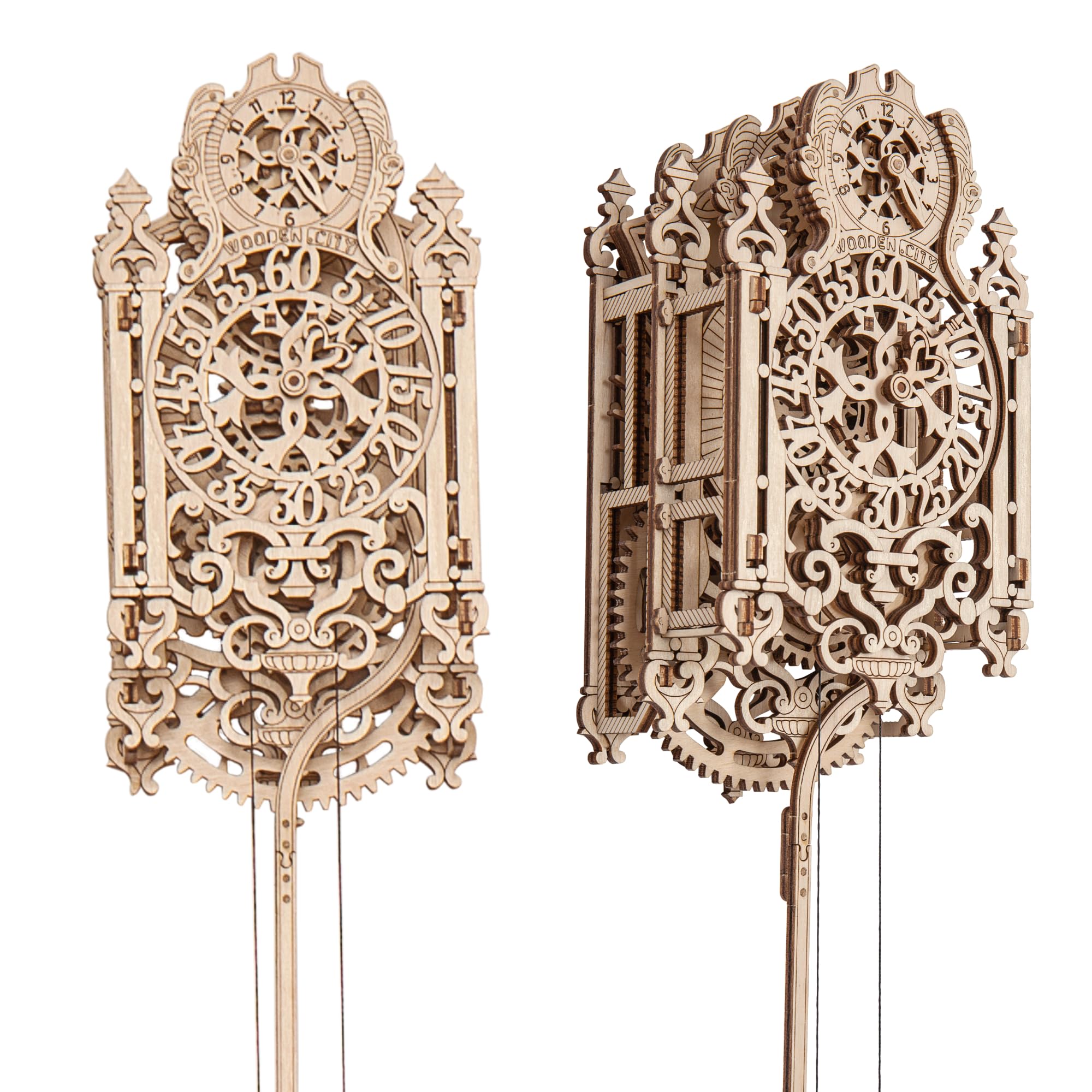 WOODEN.CITY Royal Clock: 3D Puzzle Wooden Model Kit for Adults - 126 Part Wall Mounted Pendulum, Mechanical Building Kit, 5h Assembly Time, Made in EU