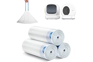 MeoWant Cat Litter Box Liner - 60PCS Heavy Duty Drawstring Trash Bags for MeoWant MW-SC01/MW-SC02 Automatic Self-Cleaning Boxes, Extra Thick Leakproof, 3 Rolls (20 Bags/Roll)