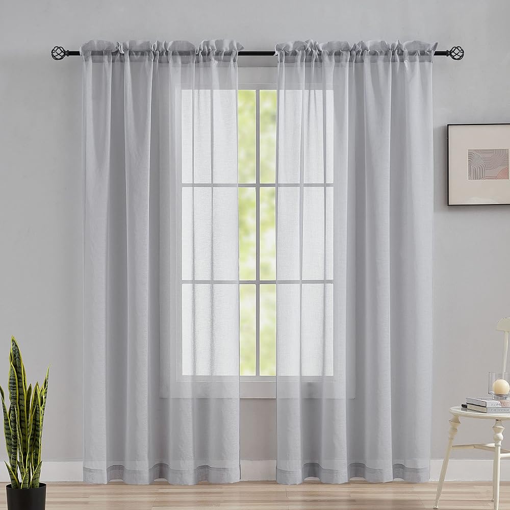 Home Brilliant Net Curtain 2 Panels 54x72 Light Grey Rod Pocket