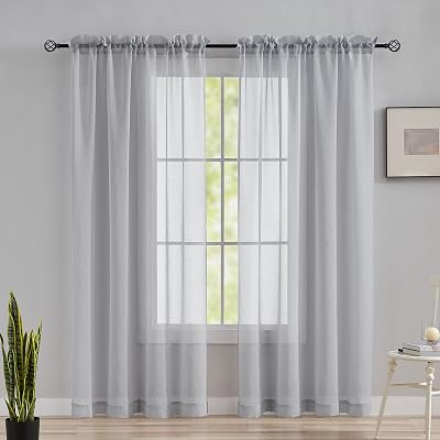 Home Brilliant Net Curtain 2 Panels 54x72 Light Grey Rod Pocket