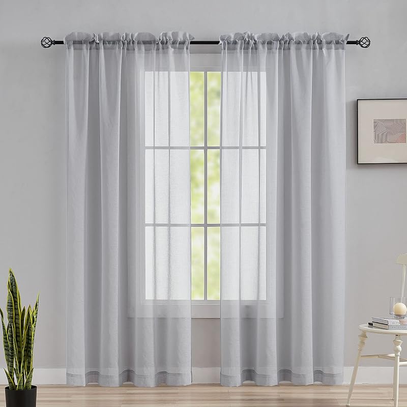 Home Brilliant Net Curtain 2 Panels 54x72 Light Grey Rod Pocket