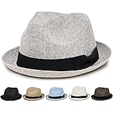 Funky Junque Men’s Fedora Hat – Classic Pork Pie Style Sun Hats for Men, Lightweight Imitation Linen Boater Porkpie Fedoras