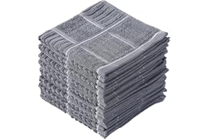Glynniss Kitchen Dish Cloths for Washing Dishes, Cotton Dish Rags for Drying Cleaning, Pack of 8 Dishcloths (Grey, 12x12 inch
