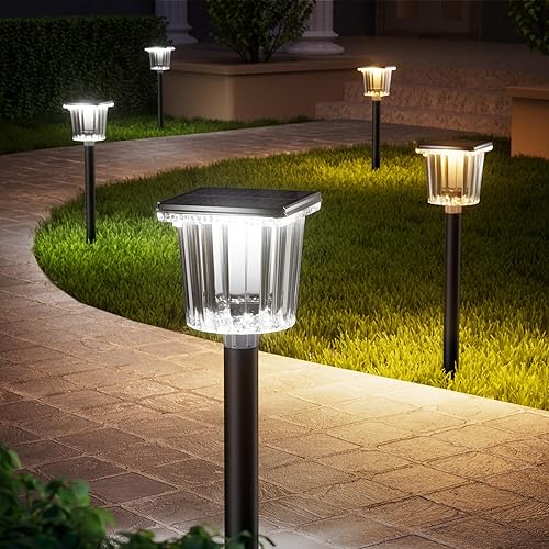 NEWMESSI HIGH-Power Cold&Warm,3000/12000K 2-in-1 Solar Pathway Lights Outdoor,2 Pack Super Bright IP65 Waterproof,Up to 28 Hrs for Yard,Patio,Landscape,Sidewalk,Driveway,Lawn