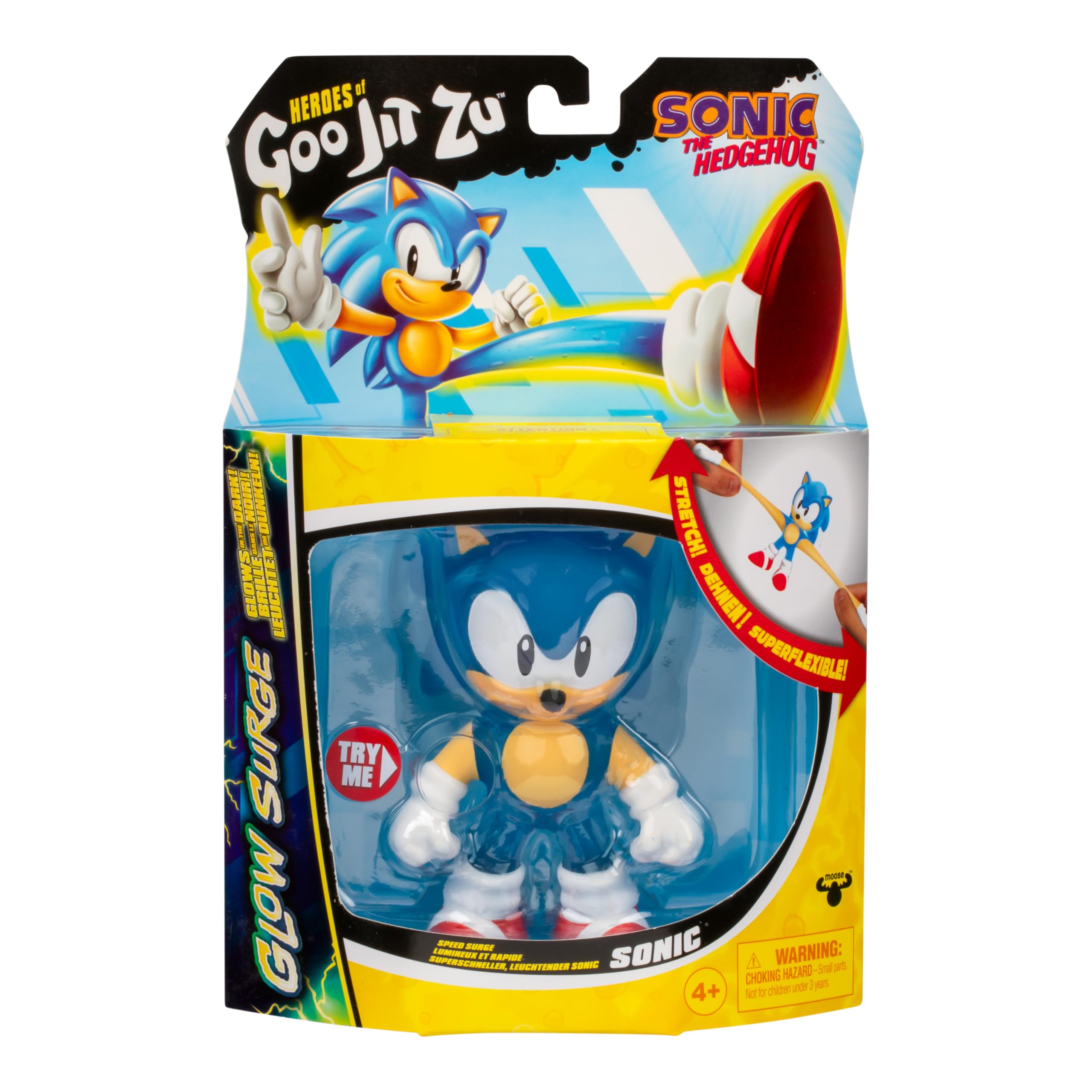 Heroes of Goo Jit Zu Sonic The Hedgehog, Speed Surge Sonic, Powered Up with Glow Surge Giving Him Glow-in-The-Dark Powers, Squishy, Stretchy Filling, Stretch Him Up to 3 Times His Size