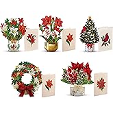 Freshcut Paper Pop Up Christmas Cards Boxed Set, Holiday Collection, 6 inch Mini Sized Paper Flower Bouquet 3D Popup Greeting Cards, Holiday Card, Blank Notecards & Envelopes, Pack of 5