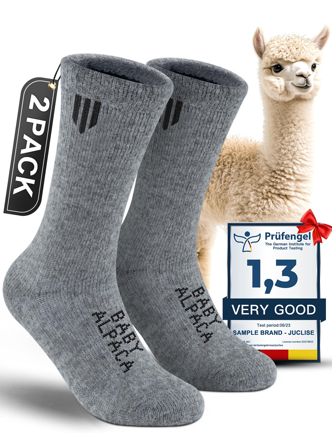 Juclise Men's Thermal Alpaca Crew Socks, Thick Winter Socks (US, Alpha, Large, Regular, Regular, Light Gray) Image