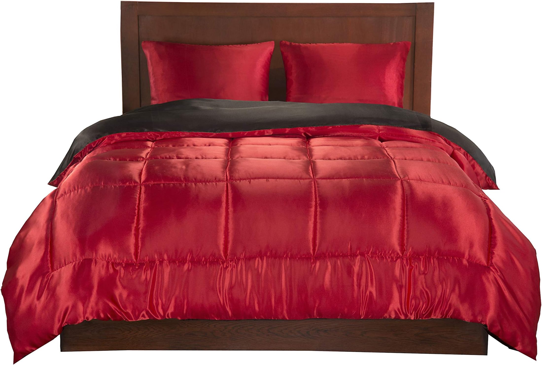 Elite Home Satin 3-Piece Set Reversible Comforter, King, Black/Red