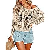 AI'MAGE Womens Crochet Tops Long Sleeve Hollow Out Swim Cover Up 2026 Beach Bikini Swimsuit Summer Tunic Top