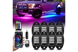 VI9000 8 Pods RGB LED Rock Lights with APP/RF Remote Control High Brights Waterproof Underglow Multicolor Zone Neon Exterior Rock Lights for 12V Trucks Jeep UTV ATV RZR Offroad Pickup SUV Accessory