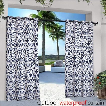Amazon Com Cobedecor Navy Blue Patio Curtains Traditional Asian
