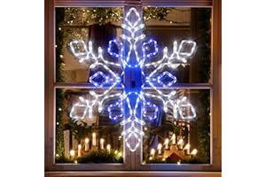 JYOIAT Christmas 35'' Snowflake Lights Decoration - Outdoor Waterproof Christmas Lights Super-Bright White and Blue with Ultimate Timer for Outdoor Home Party Wall Hanging Light