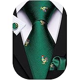 Barry.Wang Fun Animal Ties for Men Designer Handkerchief Cufflink WOVEN Casual Necktie Set Festival