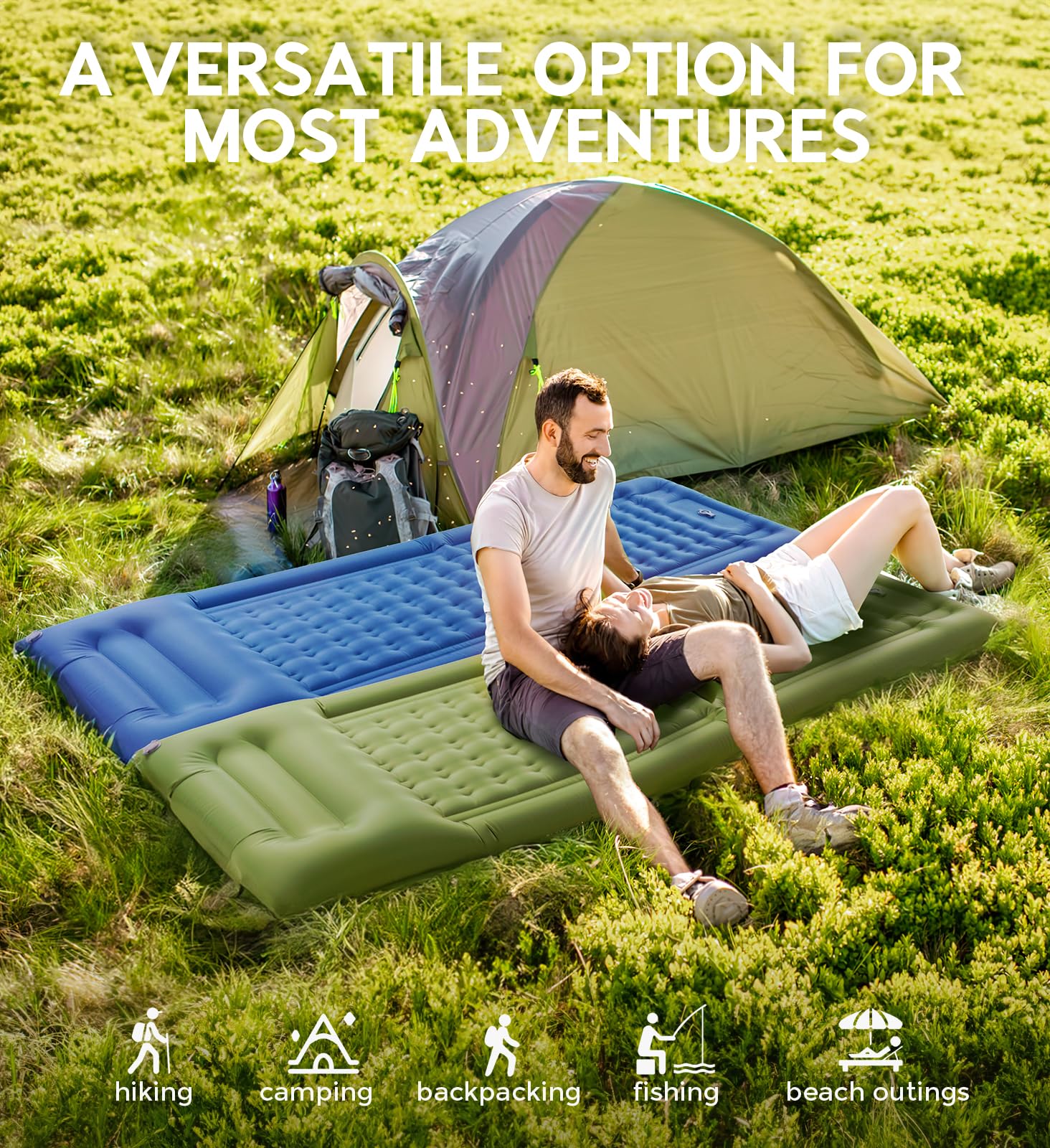 NatuVort Luftmatratze Camping Matratze 12CM mit Fußpumpe Isomatte Camping mit Integrierten Kopfkissen für Campin g, Wandern, Strand, Picknick,Navyblau 6