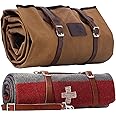 1844 Helko Werk Germany Waxed Canvas Bedroll & Swiss Army Blanket Bundle - Camping Bedroll with Leather Straps and Zipper - Waterproof Portable Bed (Blanket + Bedroll Field Tan) #F8761TB