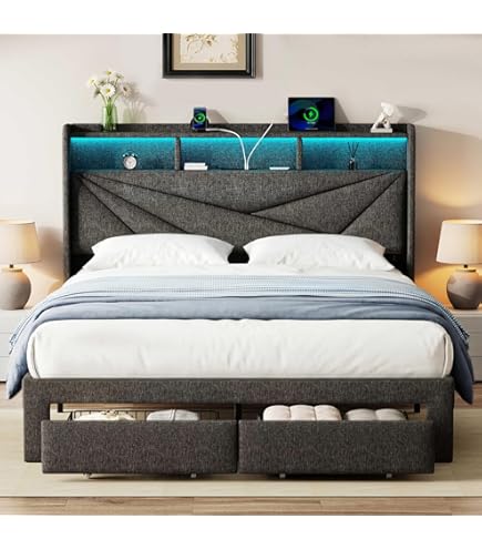 Amazon.com: Driftalia LED King Size Bed Frame with 2 Storage