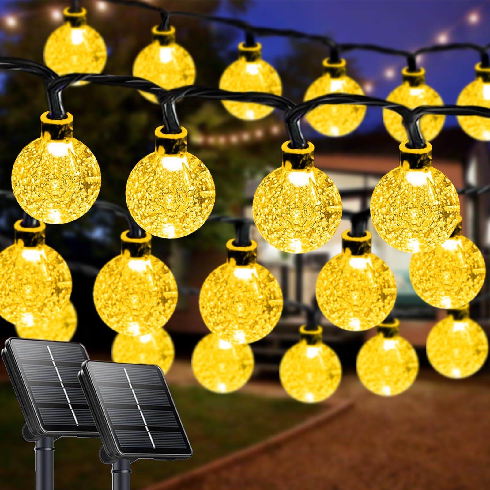 Photo 1 of 2-Pack 64FT 100 LED Crystal Globe Solar String Lights Outdoor, Waterproof Solar Lights for Outside, 8 Lighting Modes Patio Decorations for Garden Yard Wedding Porch Party Easter Tree (Warm White)