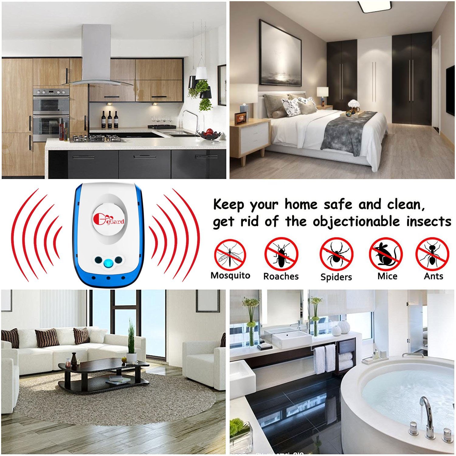 Googuard Ultrasonic Pest Repeller 2 Pack Electronic Insects Control Repel Mouse Bug Rat Spider Flea Ant Nontoxic Environmentally Mosquito Repellents