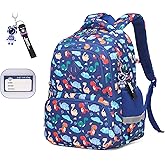 MUSEVOS Kids Backpacks for Boys, Blue Dinosaur Elementary School Backpack, Lightweight Water Resistant Kindergarten Bookbag