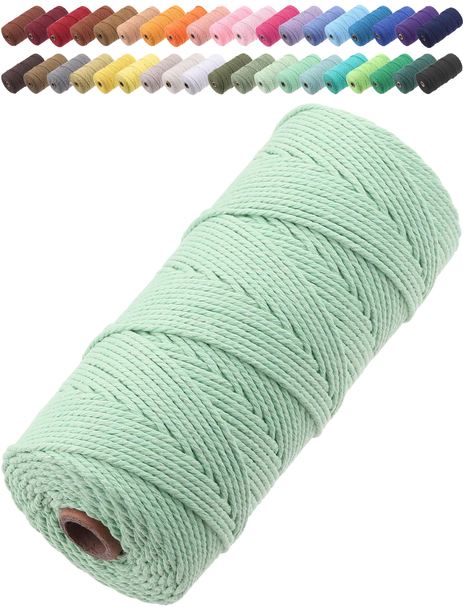 GOHOF Macrame Cord 2mm x 205m Premium Cotton Macrame Rope, 3 Strand Twisted Soft Cotton Cord, One of The Most Perfect Materials for Macrame Art, Cotton String Without Chemicals (Mint)