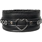 paloli Furry Heart O-Ring Choker for Women, Adjustable Gothic Punk Plush Leather Necklace