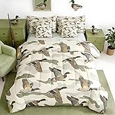 Wild Duck Camouflage 7 Piece Bedding Set Queen Size Kids Duck Camo Comforter Set with Sheets,Pillowcases & Cushion Cover for Girls Huting Bed in a Bag Breathable Soft Military Style Room Decor