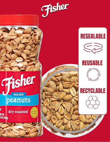 FISHER SNACK SEA SALT DRY ROASTED PEANUTS, 14 OZ