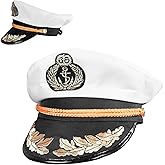 Squirrel Products White Yacht Captain Hat - One Size with Adjustable Baseball Hat Snap Back - Costume Accessory - Fits Most
