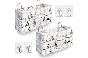 KANRICHU 2pcs Large Wall Hanging Organizer Bag, Linen Fabric Door Hanging Storage Baskets with Pockets, Waterproof Bin for Ki