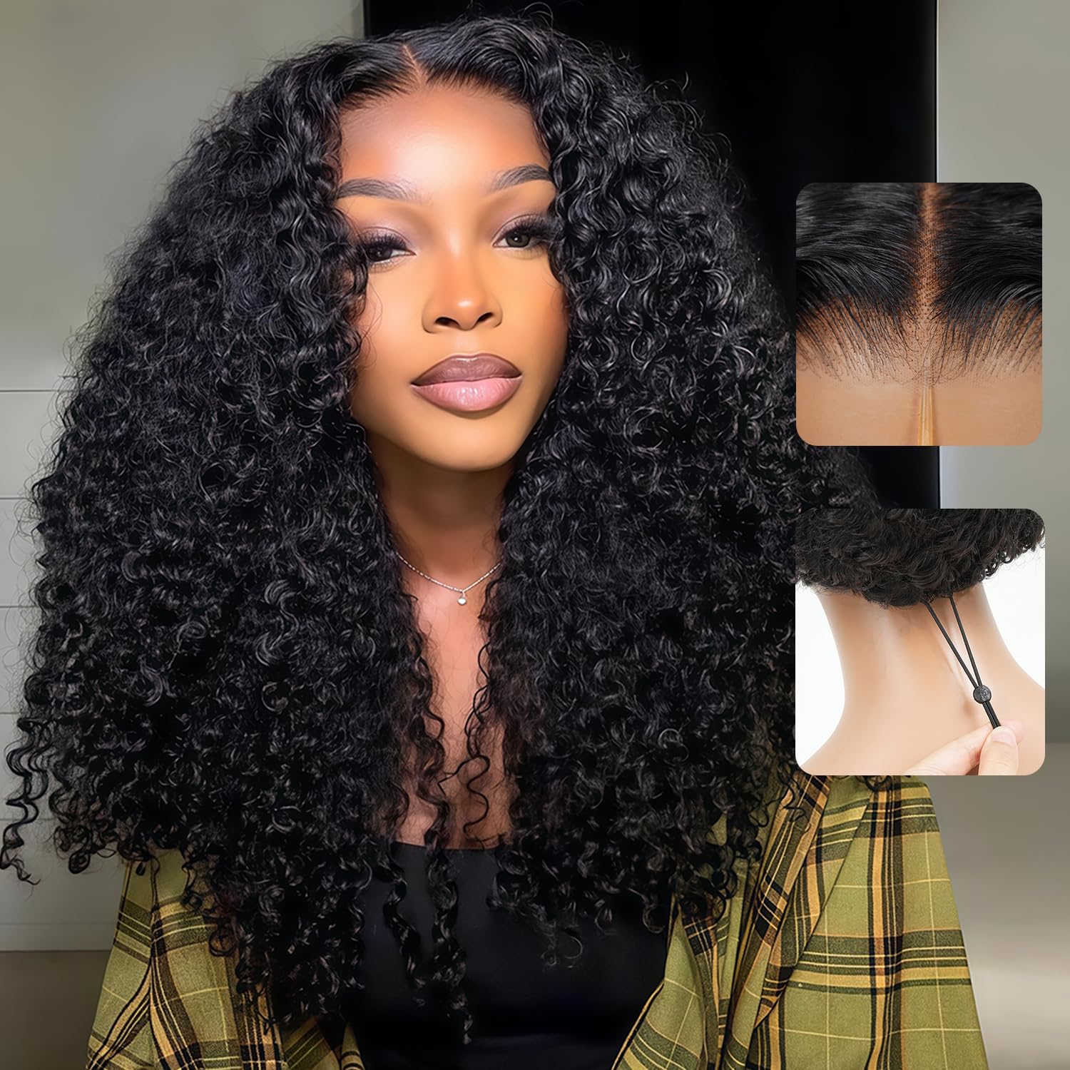 Photo 1 of Liqusee 7x6 Burmese Curly Glueless Wigs Human Hair Pre Plucked Pre Cut 250% Density Drawstring Wig for Black Women 7x6 HD Lace Front Wigs Human Hair Glueless Wear and Go Nautural Color 32 Inch