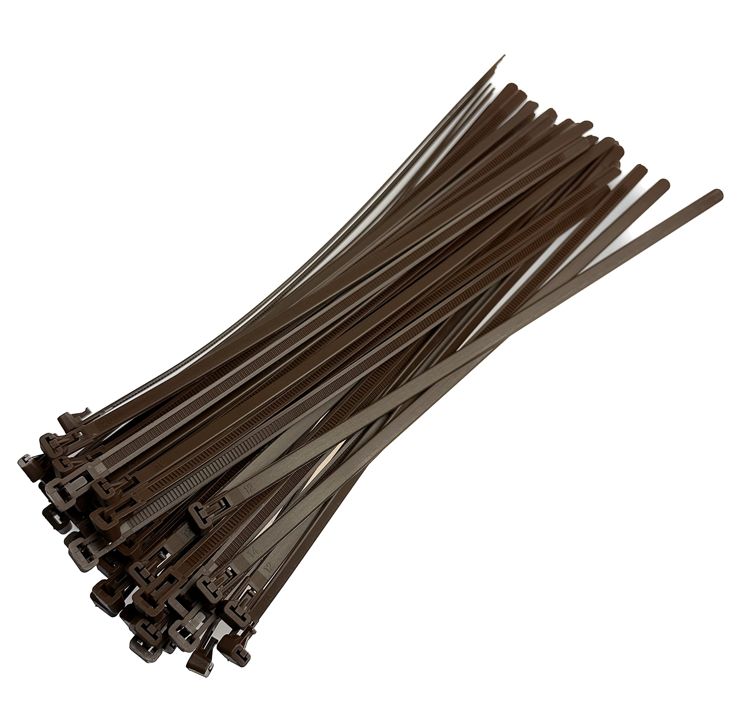 Plastic Releasable Cable Ties Premium Heavy Duty Large Reusable Zip Ties, 50-Pack (7.6mmx370mm, Brown)