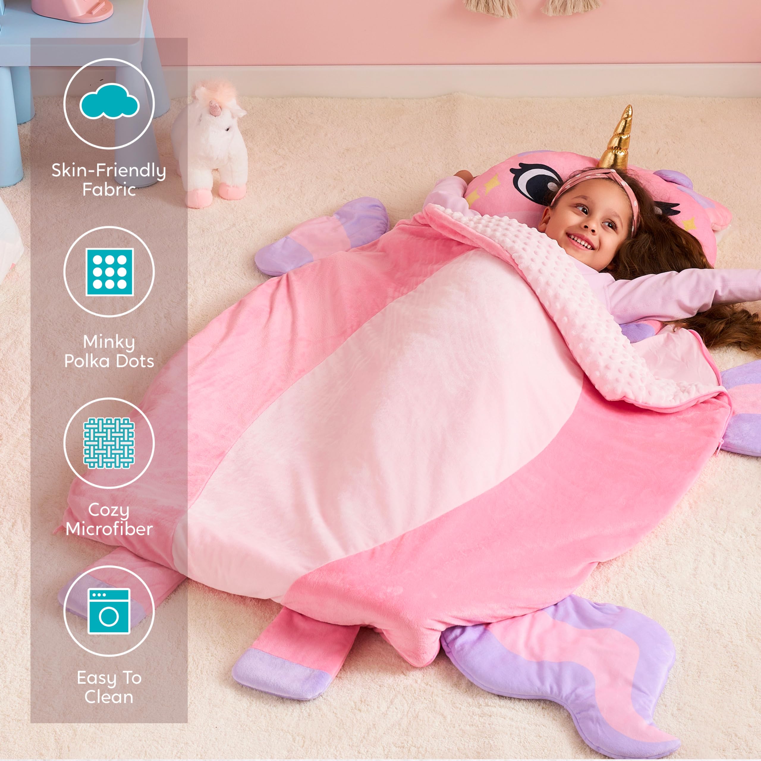 JOIEDOMI Toddler Sleeping Bag for Kids Ages 3+ Nap Mat for Preschool with Pillow & Blanket Sleeping Mats for Kids Daycare Plush Slumber Bag for Boys Girls Kindergarten Birthday Gift