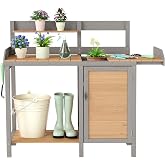 Wooden Potting Bench Table with Sink,Outdoor Garden Table Work Bench with Storage, Workstation for Outside Lawn Patio