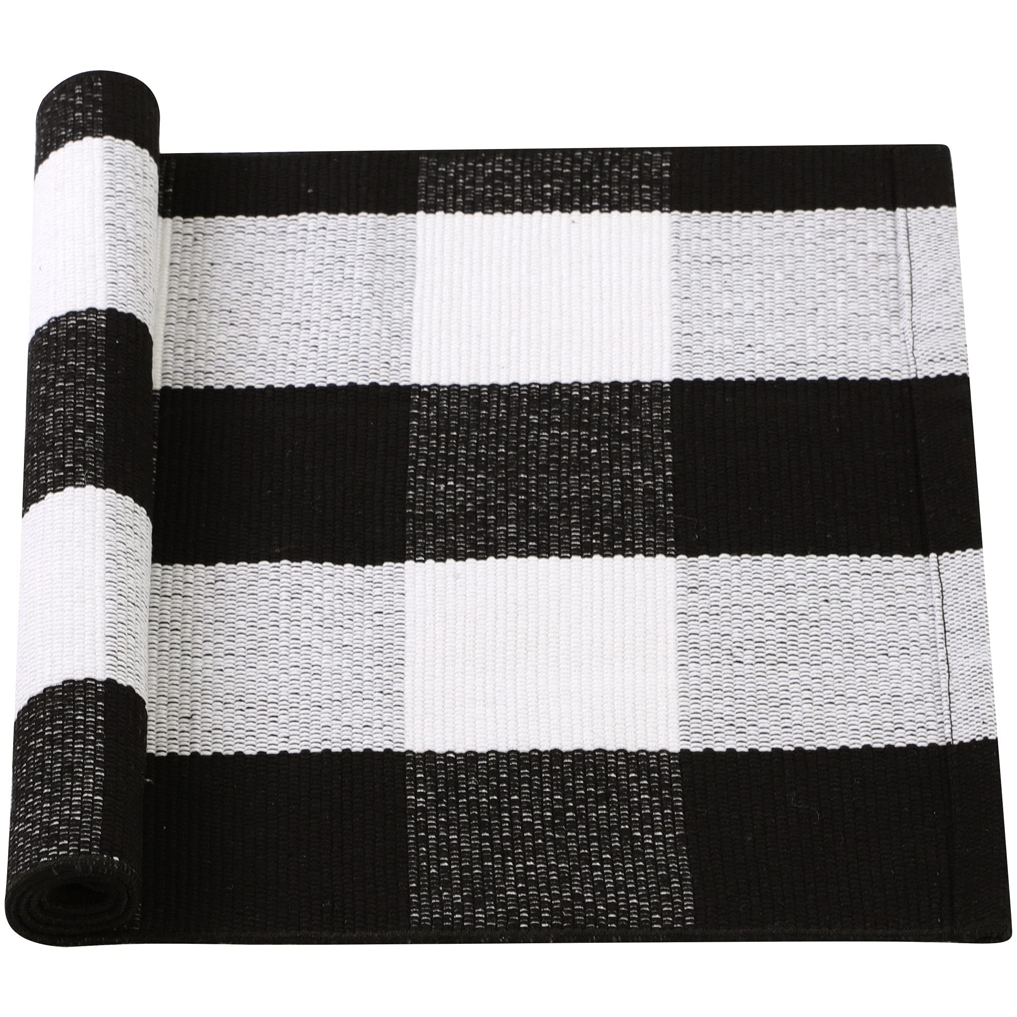 sourcing map Cotton Plaid Door Mat, Black & White Area Floor Rugs, Checkered Carpet for Indoor/Outdoor, Woven Washable Buffalo Mat, Retro Doormat Runner Rug for Front Porch/Kitchen 18"x28"