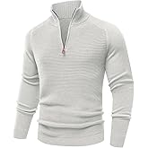 Les umes Mens Quarter Zip Pullover Sweaters Cotton Mock Neck Polo Sweater Casual Long Sleeve Knit Jumper